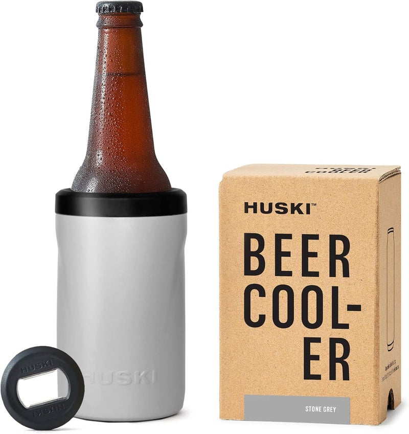 Huski Beer Cooler 2.0 | NEW | Premium Can and Bottle Holder | Triple Insulated Marine Grade Stainless Steel | Detachable 3-in-1 Opener | Works as a Tumbler | Best Gifts for Beer Lovers (Stone Grey) - Image 1